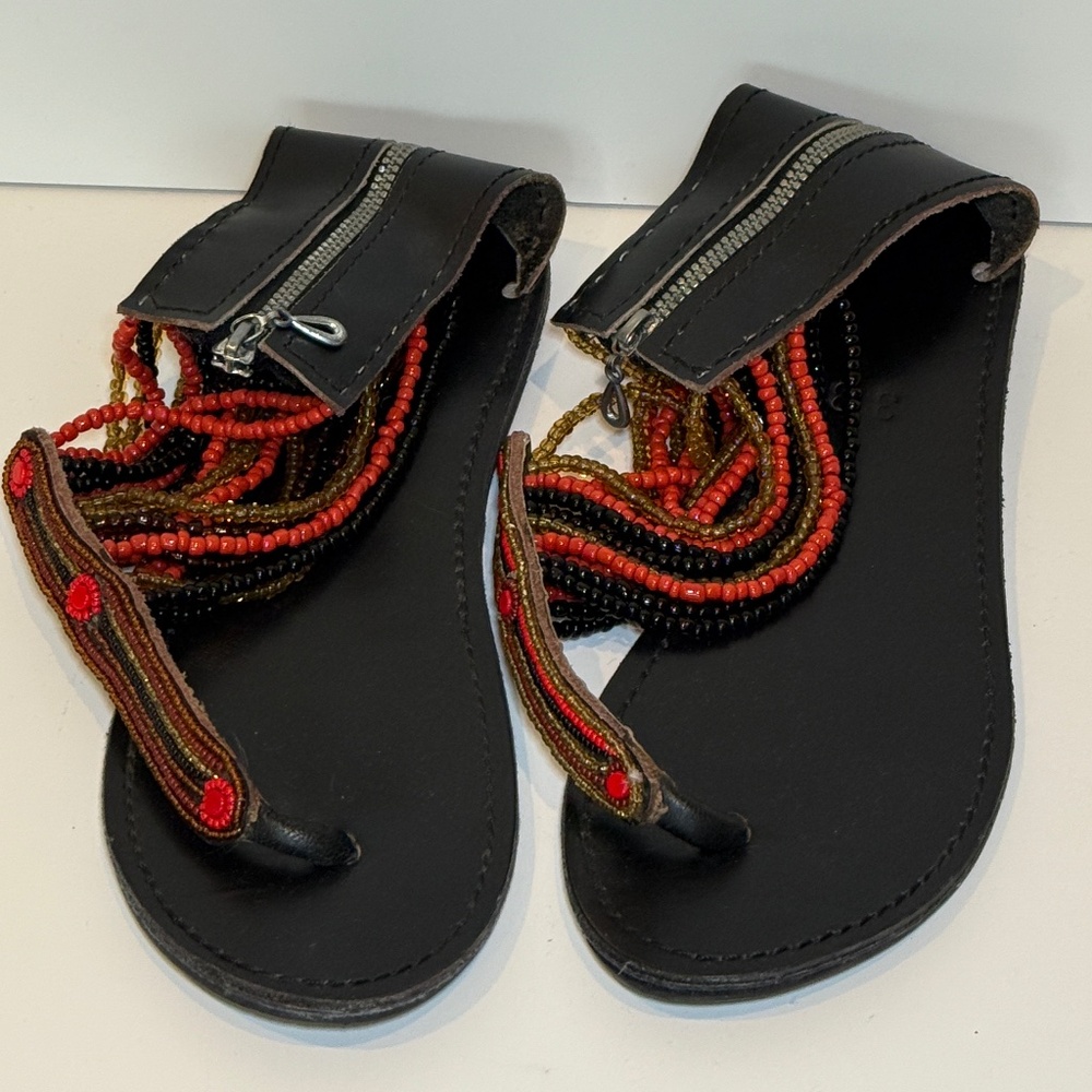 Handcrafted Women's Massai Beaded Gladiator Sandals - Size 38